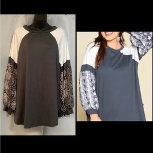 Emerald Top Women’s Size 1X Loose Fit Grey Cream